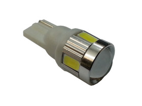 Żarówka LED W5W T10 10mm zimny biały 12V soczewka 6smd 5730