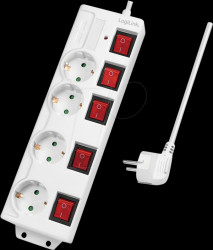 LPS252 Socket outlet, four sockets, 1.5 m, with 5 switches, white