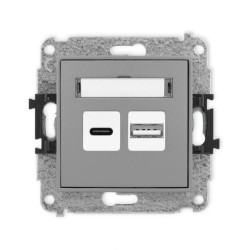ICON Mechanizm ładowarki USB podwójnej USB C + USB A, 20W max. szary mat 27ICUSB-8
