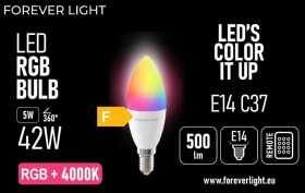 Żarówka LED RGB + NEUTRAL WHITE E14 C37 5W 500lm 4000K klasa F Forever Light