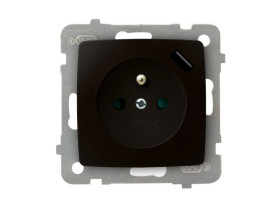 KARO Gniazdo pojedyncze z uziemieniem z przesłonami torów prądowych z ładowarką USB czekoladowy metalik GP-1SZPUSB/m/40 OSPEL