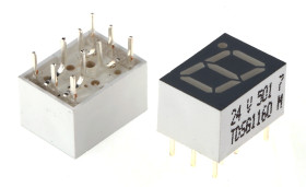 Wyświetlacz diodowy LED 7-segmentowy ze wspólną katodą 6 mcd RH DP, Zielony 7mm Vishay 575 nm