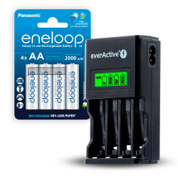 ZESTAW Ładowarka akumulatorków Ni-MH everActive NC-450 Black Edition + 4x Akumulatorki AA / R6 Panasonic Eneloop 2000mAh