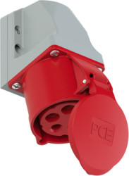 CEE wall socket, 5 pole, 32 A/400 V, red, 6 h, IP44, 125-6TTK