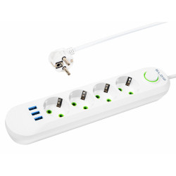 Listwa Zasilająca 5m 4-Gniazda PS-450 Biała, 3 Gniazda USB, Wyłącznik