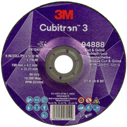 3M Cubitron 94888 3 Cut &amp; Grind Disc 150mm 22.23mm 10 pieces Fast &amp; Durable