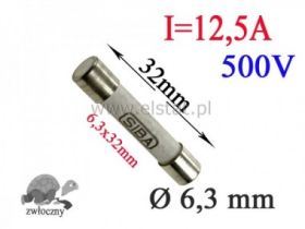 12,5A bezp. ceramik zwłoczny 6,3x32mm 500V