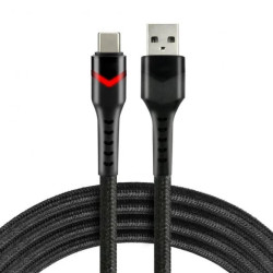 Kabel przewód pleciony USB - USB-C / Typ-C RGB LED everActive CBB-2CBR 200cm z obsługą szybkiego ładowania do 3A czarny