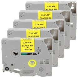 Taśma 5x Tze-621 do drukarki Brother 9mm 8m żółta taśma czarny nadruk