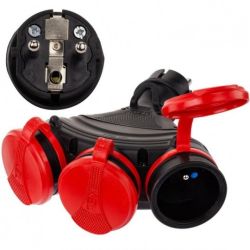 Rozgałęźnik sieciowy na 3 gniazda [2P+Z] 230V 16A czarno-czerwony IP54 EXTREM X3