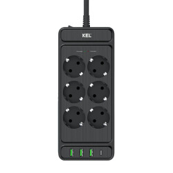 Przedłużacz 6x gniazdo z/u Schuko, 3xUSB-A 1xUSB-C PS-670S 2m czarny W-00354 KEL Plastrol
