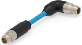 Network cable, M12-plug, straight to M12-plug, angled, Cat 5e, S/FTP, 19 m, blue, 3-2322422-7