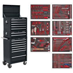 Sealey TBTPCOMBO2 Tool Chest Combi 14 Drawer - BB Runners - Blk &amp; Tool Kit 446pc