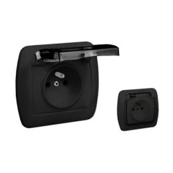 Simon Akord Gniazdo wtyczkowe z uziemieniem, bryzgoszczelne IP44, klapka transparentna, 16A, 250V, zaciski czarny AGZ1BE/49A