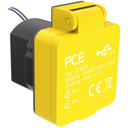 PCE U25050 USB Surface-Mount Socket IP54 Yellow 5V/2.1A 2-Way