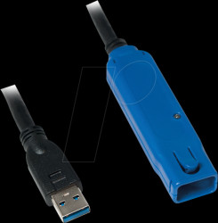 UA0177 USB 3.0 cable, USB-A/M to USB-A/F, amplifier, black/blue, 10 m