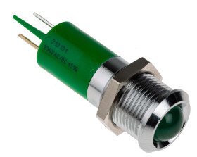 Lampka kontrolna do montażu panelowego 230V ac, zielona 14mm LED Chrom RS PRO