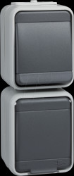 448629 Universal switch + socket, vertical, 10/16A, IP44, AquaTop, grey