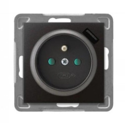 Gniazdo pojedyncze z uziemieniem z przesłonami torów prądowych, z ładowarką USB GP-1YZPUSB/m/50