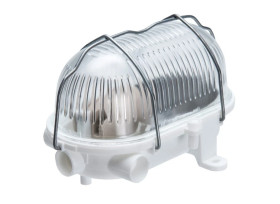 Oprawa kanałowa OVAL-7040T/R, E27, 60W, biała-polipropylen, klosz przeźroczysty-szkło, IP54, siatka metalowa rozkładana A1130