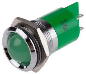 Lampka kontrolna do montażu panelowego 12V, zielona 22mm LED Chrom Końcówka lutownicza RS PRO