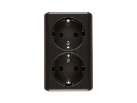 SIMON 54 Gniazdo podwójne z uziemieniem schuko natynkowe z przesłonami torów prądowych wersja skandynawska szybkozłącza antracyt