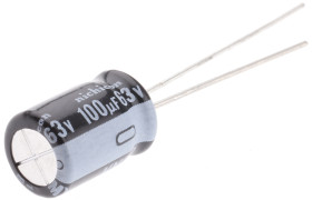 Kondensator 100μF 63V dc Radialny, Otwór przelotowy Nichicon roztaw: 3.5mm 8 (Dia.) x 11.5mm