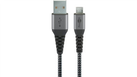 Kabel Tekstylny Micro Usb Na Usb-A Z Metalowymi Wtyczkami ( Szary / Srebrny)...