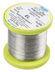 Lut bez ołowiu średnica 0.5mm Felder Lottechnik 0% Pb temp. topnienia 217°C 250g 0.7% Cu 95.5% Zn 3.8% Ag