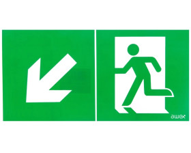 Piktogram 150x300 PD22 obrotowa strzałka człowiek w drzwiach logo awex (ISO7010)