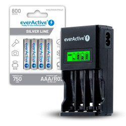 ZESTAW Ładowarka akumulatorków Ni-MH everActive NC-450 Black Edition + 4x akumulator everActive R03/AAA Ni-MH 800 mAh