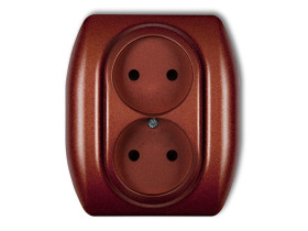 TREND Gniazdo podwójne bez uziemienia (przesłony torów prądowych) brązowy metalik 9GP-2p KARLIK