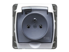 GAZELA Gniazdo pojedyncze z uziemieniem + osłona IP44 wieczko przezroczyste biały GPH-1JZ/m/00/d OSPEL