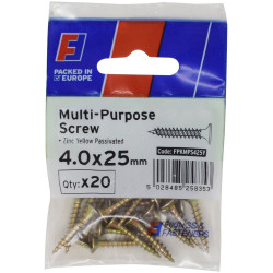 ForgeFix FPKMPS425Y Multi-Purpose Pozi Screw CSK ST ZYP 4.0 x 25mm ForgePack 20