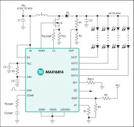MAX16814 Integrated, 4-Channel, High-Brightness LED Driver with High-Voltage DC-DC Controller