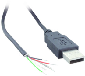 USB 2.0 connection cable, USB plug type A to open end, 1.8 m, black, 10080109