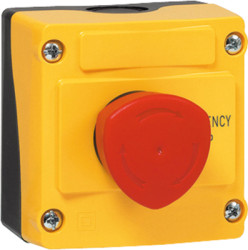 Surface mount housing, 1 emergency stop pushbutton red, 1 Form B (N/C), latching, LBX10510
