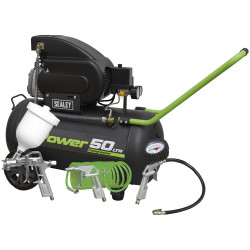 Sealey SAC5020EPK Air Compressor 50L Direct Drive 2hp with 4pc Air Accessory Kit