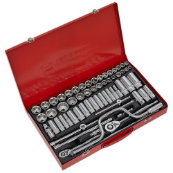 Sealey AK694 Socket Set 64pc 3/8&quot; and 1/2&quot;sq Drive - Walldrive - Duometric