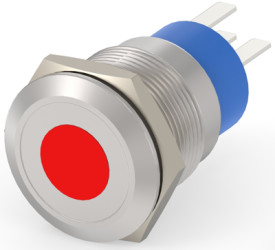 Vandal-proof pushbutton, 1 pole, silver, illuminated  (red), 5 A/250 VAC, mounting Ø 19.18 mm, IP67, 2213765-7