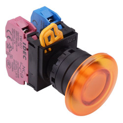YW1L-M4E11Q0A Amber 22mm Mushroom Momentary Push Button Switch 1NO-1NC IP65 IDEC