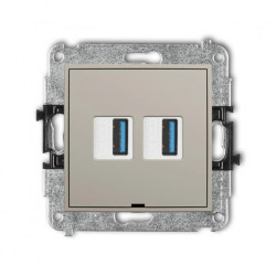 ICON Mechanizm gniazda podwójnego 2xUSB A-A 3.0, bez pola opisowego taupe 60IGUSBBO-6