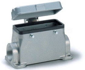 Surface mount housing, size HB16, aluminum alloy, PG21, angled, cross bow locking, IP65/IP40, 10076000