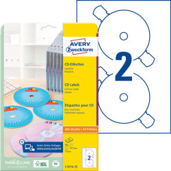 L7676-25 CD labels, white, 117 x 117 mm, permanent