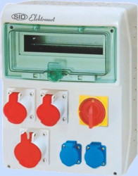 Rozdzielnica RSS-04 z rozłącz. 0-1 100A okienko 12 mod okabl 1x32A 3P+N+Z 400V, 2x16A 3P+N+Z 400V, 2x16A 2P+Z 250V IP44 942047