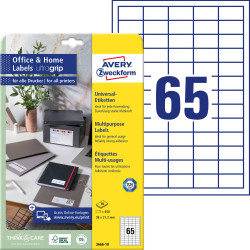 Avery-Zweckform 3666-10 Etykieta uniwersalna 38 x 21.2 mm Papier biały 650 szt. Trwały Drukarka atramentowa, Drukarka La