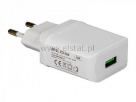 Ładowarka sieciowa 1x USB QC 3.0 18W; biała,czary