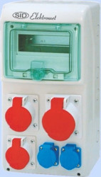 Rozdzielnica RSS-02 okienko 8 mod okablowana 1x63A 3P+N+Z 400V 1x32A 3P+N+Z 400V, 1x16A 3P+N+Z 400V, 2x16A 2P+Z 250V IP44 942023