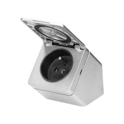 Gniazdo meblowe podszafkowe z klapką, IP44, 1x2P+Z, srebrne,OR-GM-9012/G