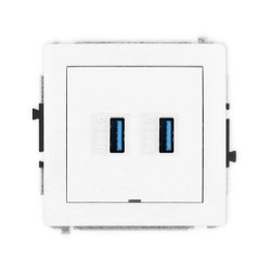 DECO Mechanizm gniazda podwójnego 2xUSB A-A 3.0, bez pola opisowego, biały mat 25DGUSBBO-6